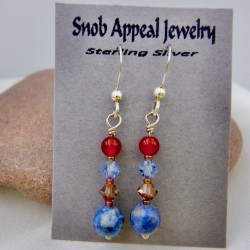 Denim Lapis with Red Agate Earrings