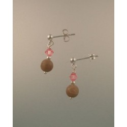 Petoskey Stone Short Earrings with Rose crystal