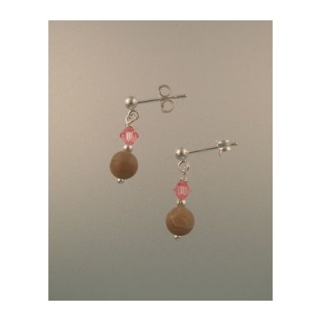 Petoskey Stone Short Earrings with Rose crystal