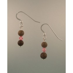 Petoskey Stone Bead Earrings with rose crystal