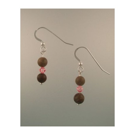 Petoskey Stone Bead Earrings with rose crystal