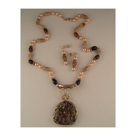 Turritella Agate Necklace with Petoskey Stone