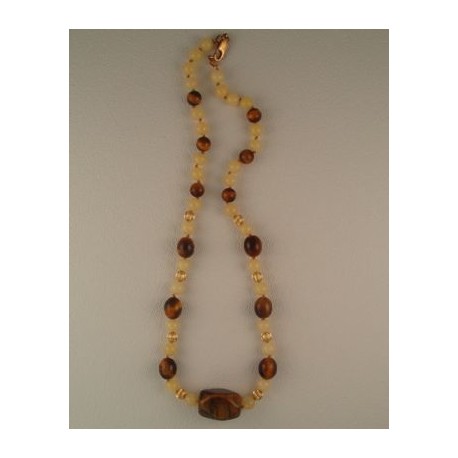 Tiger Eye and Golden Jade Necklace